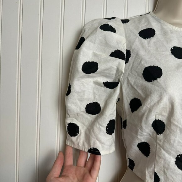 Idem Ditto black white polka dot back tie puff sleeve crop blouse size small - Picture 6 of 11